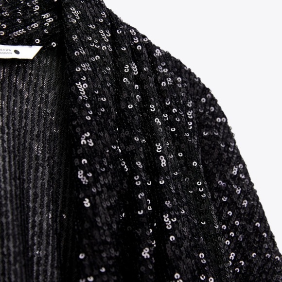 NWT Zara Draped Black Sequin Blouse - Picture 8 of 13